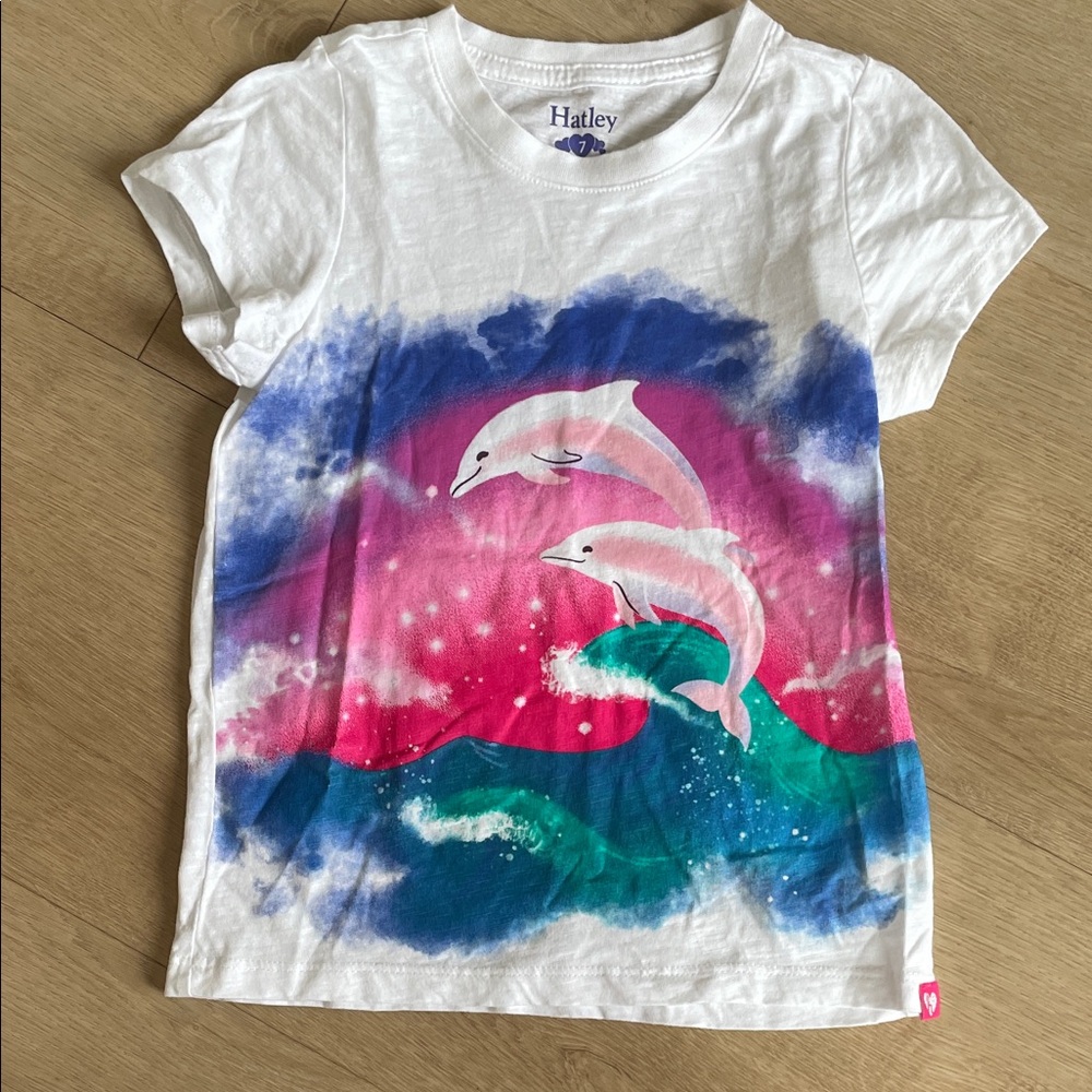 Hatley White Dolphin Tshirt Girl's Size 7